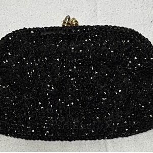 Vintage Black Sequin Beaded Clutch Evening Bag